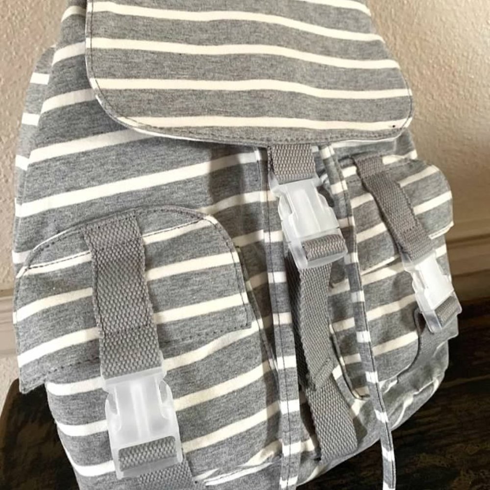 Madden Girl Grey & White Striped Backpack